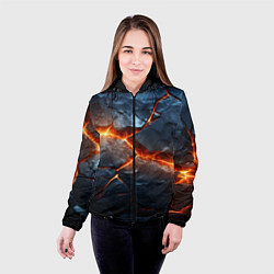 Куртка с капюшоном женская Черная треснутая плита - текстура, цвет: 3D-черный — фото 2