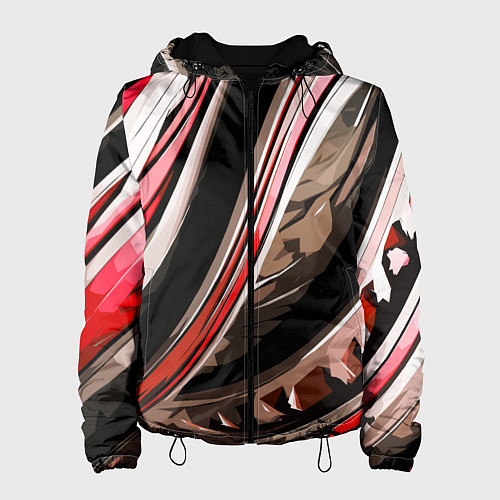 Женская куртка Волнистая чёрно-красная абстракция / 3D-Черный – фото 1