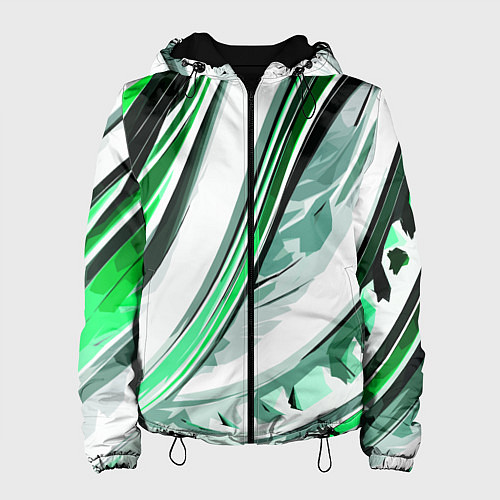 Женская куртка Волнистая бело-зелёная абстракция / 3D-Черный – фото 1