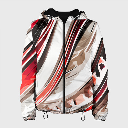 Женская куртка Волнистая бело-красная абстракция / 3D-Черный – фото 1
