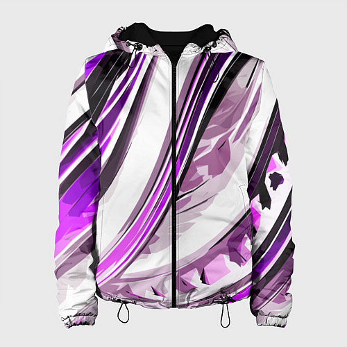 Женская куртка Волнистая бело-фиолетовая абстракция / 3D-Черный – фото 1