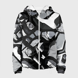 Куртка с капюшоном женская Чёрно-серая абстракция, цвет: 3D-белый