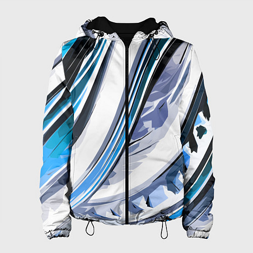 Женская куртка Волнистая бело-синяя абстракция / 3D-Черный – фото 1