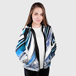 Куртка с капюшоном женская Волнистая бело-синяя абстракция, цвет: 3D-черный — фото 2
