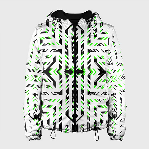 Женская куртка Чёрно-зелёный диагональные полосы на белом фоне / 3D-Черный – фото 1