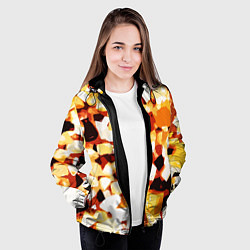 Куртка с капюшоном женская Жёлто-белая абстракция на чёрном фоне, цвет: 3D-черный — фото 2