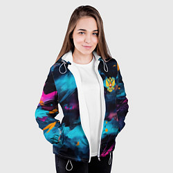 Куртка с капюшоном женская Герб РФ на текстурном камуфляже, цвет: 3D-белый — фото 2