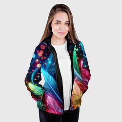 Куртка с капюшоном женская Яркие красочные неоновые перья, цвет: 3D-черный — фото 2