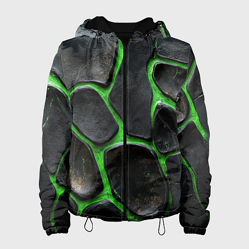 Женская куртка Черная потертая текстура на зеленом фоне / 3D-Черный – фото 1
