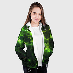 Куртка с капюшоном женская Зеленые волокна текстура, цвет: 3D-белый — фото 2