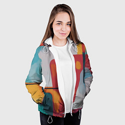 Куртка с капюшоном женская Абстракция с прямоугольниками, цвет: 3D-белый — фото 2