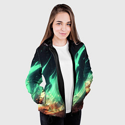 Куртка с капюшоном женская Зеленое абстрактное пламя, цвет: 3D-черный — фото 2