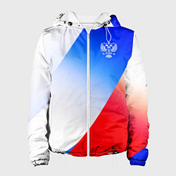 Куртка с капюшоном женская Герб России на фоне цветов флага градиент, цвет: 3D-белый