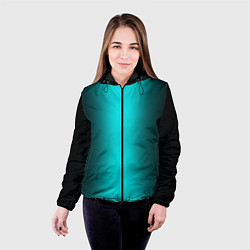 Куртка с капюшоном женская Чёрный и неоновый голубой градиент по центру, цвет: 3D-черный — фото 2