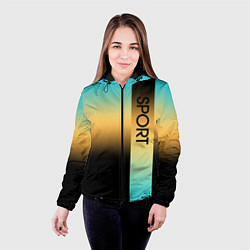 Куртка с капюшоном женская Sport бирюзово-жёлто-чёрный градиент с полосой, цвет: 3D-черный — фото 2