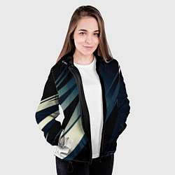 Куртка с капюшоном женская Чёрно-синий абстрактный с полосами, цвет: 3D-черный — фото 2