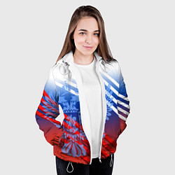 Куртка с капюшоном женская Герб России на фоне цветов флага и полосы, цвет: 3D-белый — фото 2