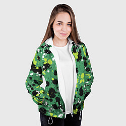 Куртка с капюшоном женская Кляксы на зелёном, цвет: 3D-белый — фото 2