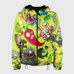Куртка с капюшоном женская Растения против зомби с героями, цвет: 3D-черный