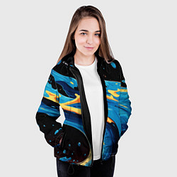 Куртка с капюшоном женская Синяя волна из красок, цвет: 3D-черный — фото 2