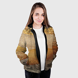 Куртка с капюшоном женская Бежевые блестяшки текстура, цвет: 3D-черный — фото 2