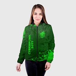 Куртка с капюшоном женская Cyberpunk 2077 - green gradient вертикально, цвет: 3D-черный — фото 2
