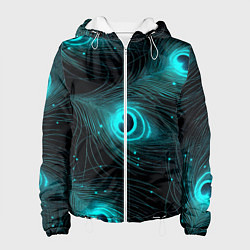 Куртка с капюшоном женская Светящиеся перья павлина паттерн, цвет: 3D-белый