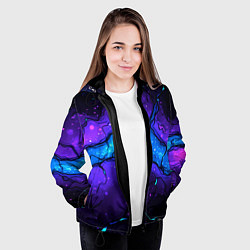 Куртка с капюшоном женская Синяя звездная полоса в плите текстура, цвет: 3D-черный — фото 2