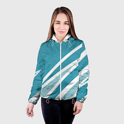 Куртка с капюшоном женская Бело-голубой абстракция с полосами, цвет: 3D-белый — фото 2