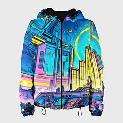 Куртка с капюшоном женская Космический город, цвет: 3D-черный