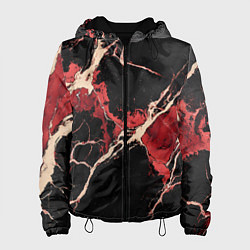 Куртка с капюшоном женская Красно-черная потертая текстура, цвет: 3D-черный