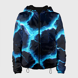 Куртка с капюшоном женская Голубая потертая текстура с разломом, цвет: 3D-черный