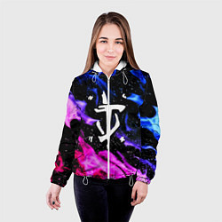 Куртка с капюшоном женская Doom flame neon, цвет: 3D-белый — фото 2