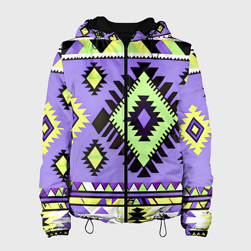 Женская куртка Геометрический сиренево желтый орнамент ацтеков / 3D-Черный – фото 1