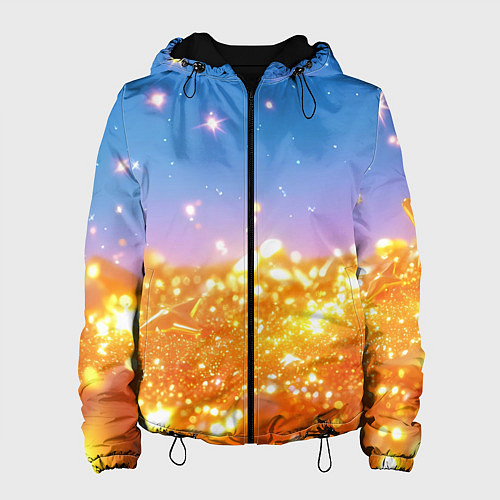 Женская куртка Золотые шарики на голубом фоне / 3D-Черный – фото 1