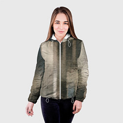 Куртка с капюшоном женская Размытые серо-бежевые полосы, цвет: 3D-белый — фото 2