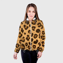 Куртка с капюшоном женская Коричневые пятна леопарда, цвет: 3D-белый — фото 2