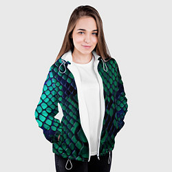 Куртка с капюшоном женская Бирюзовая змеиная кожа, цвет: 3D-белый — фото 2