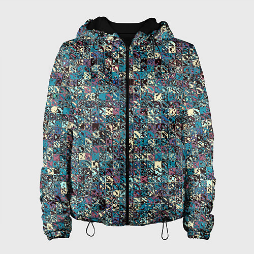 Женская куртка Бордово-голубой квадратный паттерн / 3D-Черный – фото 1