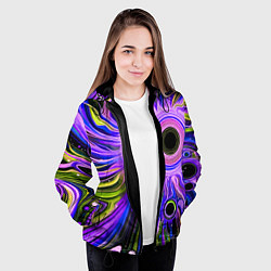 Куртка с капюшоном женская Абстрактный неоновый космос - чёрная дыра, цвет: 3D-черный — фото 2