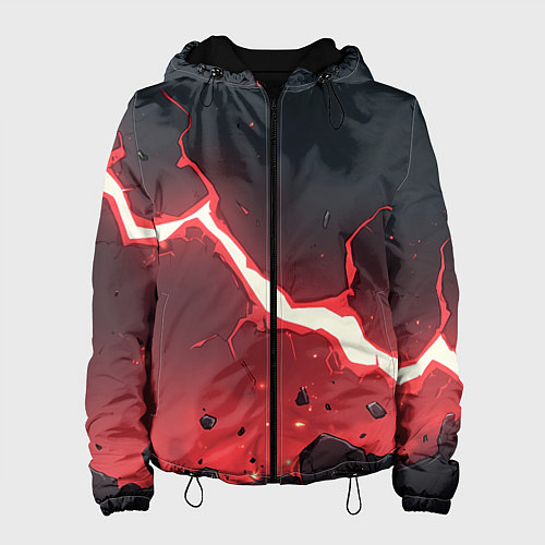 Женская куртка Красная молния на черной текстуре / 3D-Черный – фото 1