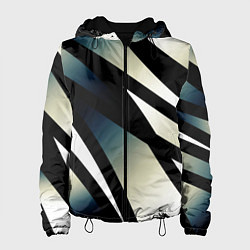 Куртка с капюшоном женская Чёрно-белый с синим затемнением полосы, цвет: 3D-черный
