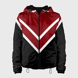 Куртка с капюшоном женская Красный с чёрным и белые полосы, цвет: 3D-черный