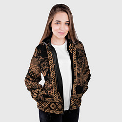 Куртка с капюшоном женская Золотой дракон с узорами славянскими, цвет: 3D-черный — фото 2