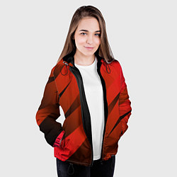 Куртка с капюшоном женская Красно-коричневый абстрактные полосы, цвет: 3D-черный — фото 2
