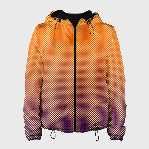Женская куртка Градиент оранжевый в фиолетовый мелкий ромбик / 3D-Черный – фото 1