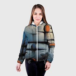 Куртка с капюшоном женская Архитектурная абстракция в тумане, цвет: 3D-белый — фото 2