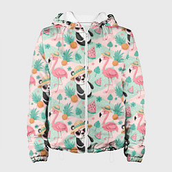 Куртка с капюшоном женская Панда фламинго лето ананас, цвет: 3D-белый
