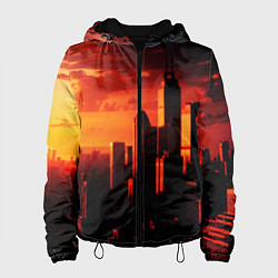 Куртка с капюшоном женская Стилизованный город оранжевый закат, цвет: 3D-черный