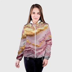 Куртка с капюшоном женская Золотая объемная текстура на розовом, цвет: 3D-белый — фото 2